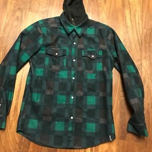 Button down jacket with hood